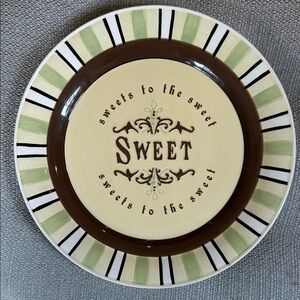 "Sweets to the Sweet" 8" Ceramic Dessert or Decorative Green/Brown/Yellow Plate